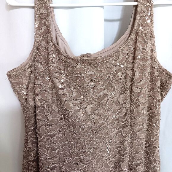 Alex Evenings Sz 16 Sequin Lace Sheath Cocktail Dress 2 pc set DRESS ONLY Taupe - Picture 2 of 13